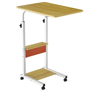 New C-Shaped 3-Tier Laptop Side Table for Small Spaces, Beige - Picture 1 of 5