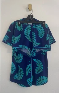 Cosabella 2 Piece PJ Set Pajamas Shirt Shorts Womens M Medium Blue Green Leaves - Picture 1 of 6