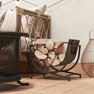 Outsunny 17" Estante de Leña Plegable con Portador, Soporte de Almacenamiento de Madera - Imagen 1 de 11