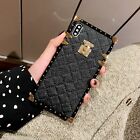 For Samsung Classic Leather Case Fashion Women Girl Soft Square Phone Cover Back