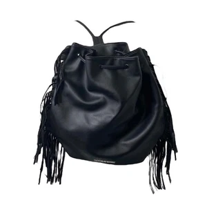 Victoria's Secret Women Large Backpack Bucket Bag Purse Black Faux Leather - Foto 1 di 10