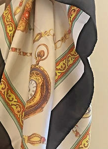 Vintage Stauer Italian Scarf Large Multi-colored Square 34x34 Pocket Watches - Picture 1 of 11