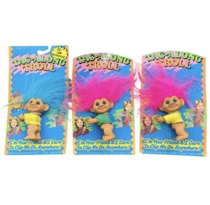 Lot Of 3 Vintage 90s On Card Troll Dolls Toys Clip On Tag A Long NOS Trolls - Imagen 1 de 6
