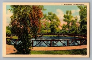 Postal de lino Castalia Ohio OH Blue Hole Spring vintage Curt Teich 1935 - Imagen 1 de 1