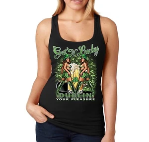 Womens Get N' Lucky Dublin Pinup Girl Irish St. Patrick's Day Racerback Tanktop - Picture 1 of 4