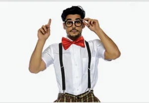 Nuevo Disfraz de Halloween Nerd Dork Geek Gafas Tirantes Negros Pajarita Roja - Imagen 1 de 7