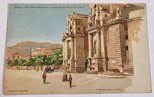 1911 PALERMO - Porta Felice e Foro Italico illustrierte Postkarte R. PAOLETTI vgt. - Bild 1 von 2