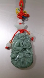Feng Shui Monkey Crafted Green Jade Hanging Intelligence and Strategy - Picture 1 of 6