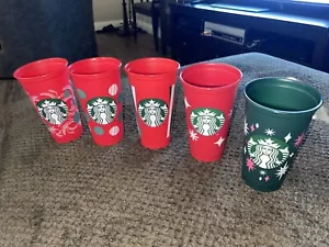 Starbucks 2022 Holiday Reusable Red/Green Hot Cup 16oz Plastic Coffee NO LIDS - Picture 1 of 4