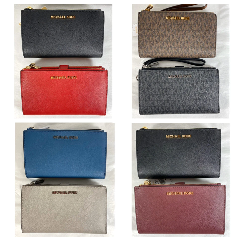 Michael Kors Jet Set Cuero Saffiano Doble Cremallera Teléfono Muñequera Billetera Foto 1 de 1