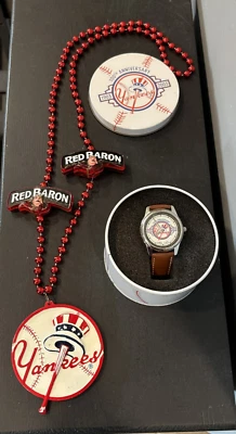 New York Yankees 100th Anniversary Game Time Watch Tin 2003 Red Baron Necklace - Image 1 of 4