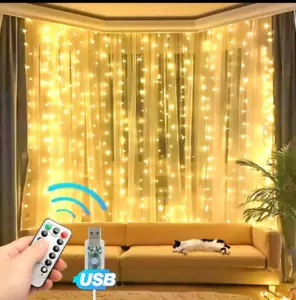 300 LED Curtain Lights, 9.8ft x 9.8ft Fairy String Lights with Remote - Picture 1 of 7