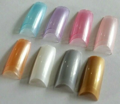 20pc / 100pc Set PEARL Shimmer Coloured FALSE NAIL TIPS Fake Half Moon Acrylic  - Image 1 of 4