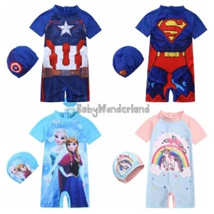 Boys Girls Superman Captain America Frozen Elsa Unicorn Swimwear Set Swimsuit - Picture 1 of 24