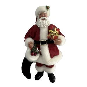 Santa Claus Paper Fabric Mache Figurine 10” Stocking Gift Box Christmas - Picture 1 of 12