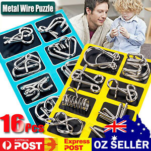 8pcs Classic IQ Metal Puzzle Brain Teaser Disentanglement Wire Puzzles Game FAST