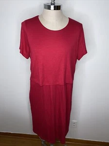 Neu J. Jill Midikleid Gr. L Rosa Kurzarm Rundhals Viskose Overlay Knopf - Bild 1 von 7