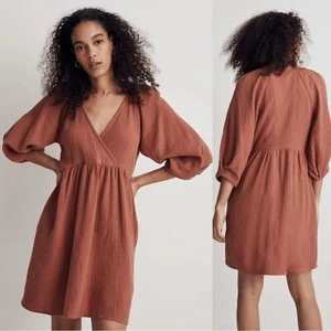 Madwell Marianna Puff Sleeve Dress Gauze Minimalist Cotton Boho NWT Size XS - Picture 1 of 7