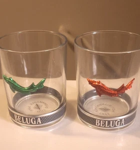Beluga Vodka Low Ball Glasses Pewter Set of (2) Green & Red Time For Christmas - Picture 1 of 4