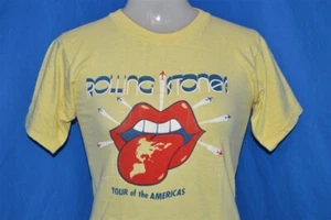 Camiseta vintage años 70 ROLLING STONES 1975 TOUR OF THE AMERICAS ROCK AMARILLA XS - Imagen 1 de 4