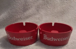 2 Vintage 1980er Jahre rote Budweiser Bierbar Aschenbecher American Ornapress Corp Ornamin - Bild 1 von 5