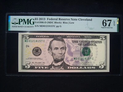 $5 Federal Reserve Note Series 2013 FR1996-D Cleveland MDC Block - Image 1 of 2