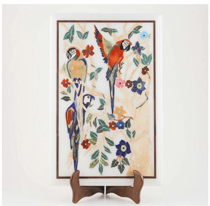 18" x 12" Marble Corner Table Top Semi Precious Stones Handmade Inlay Art - Image 1 of 1