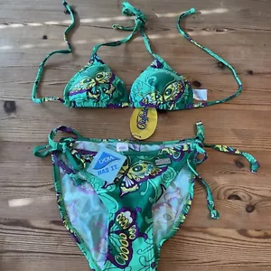 Buffalo bikini set Triangle 32 A B Schmetterlinge Bunt Grün Gefüttert Neu! - Bild 1 von 8