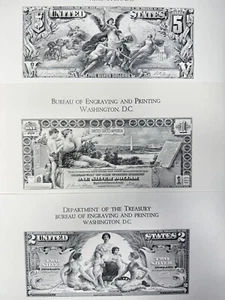 Silver Dollar Souvenir Cards, Bureau Engraving Printing USA, $5, $2 and $1 - Picture 1 of 10