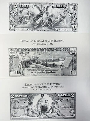 Silver Dollar Souvenir Cards, Bureau Engraving Printing USA, $5, $2 and $1 - Image 1 of 4
