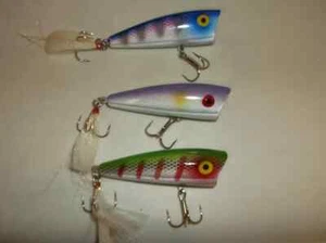 LOT OF 3 REBEL POP R FISHING LURES GREAT COLORS NEW TOP WATER POPPERS - Picture 1 of 5