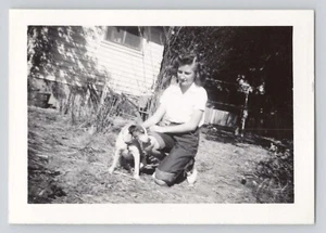 Vintage c1940s Photo Lady Posing With Dog Jack Russell Terrier Classic - Picture 1 of 2