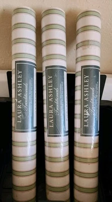 Papel pintado a rayas Laura Ashley granja en mal estado 3 rollos nuevo Foto 1 de 4