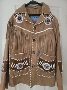Southwestern Jacke, Western Wildlederjacke, Ledermantel mit Fransen und Perlenstickerei - Bild 1 von 19