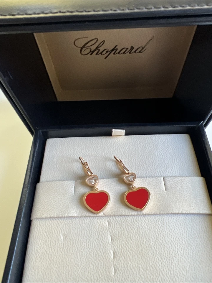 Pendientes Chopard Happy Black Hearts oro rosa 18k, diamantes Foto 1 de 3