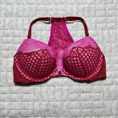 Victoria's Secret Very Sexy Push Up Front Close Lace Bra 34C, Red/Hot Pink - Image 1 of 3