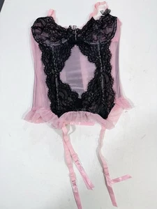 Top corsé Dolls Kill Sugar Thrillz rosa tijera con encaje negro XS - Imagen 1 de 6