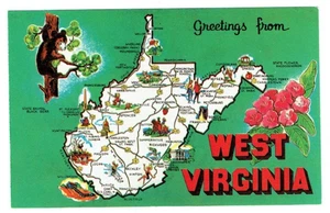 Grüße aus West Virginia WV Postkarte Staatskarte Sehenswürdigkeiten Berg - Bild 1 von 2