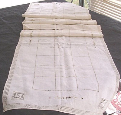 DE COLECCIÓN BORDADO LINO CORREDOR DIBUJAR TRABAJO ENCAJE INSERCIONES 17 1/2" X 71" Foto 1 de 4