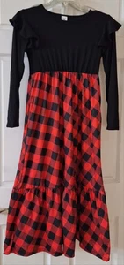 Abito lungo da festa Hosika nero e rosso a quadri per bambina dai 10 agli 11 anni NUOVO - Foto 1 di 3