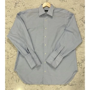 Robert Talbott Dress Shirt Size 16.5-35 Blue Pinstripes - Two Small Stains - Picture 1 of 7