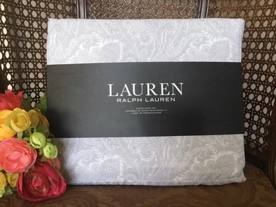 Juego de sábanas LAUREN RALPH LAUREN Paisley Queen 100 % algodón blanco y gris NUEVO con etiqueta Foto 1 de 4
