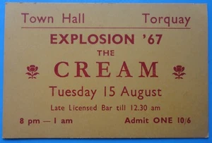 Cream Concert Ticket August 15, 1967 Town Hall, Torquay England Eric Clapton - Picture 1 of 2