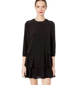 JASON WU grau schwarz Langarm gereift fließend Seide Minikleid Größe 4 - Bild 1 von 12