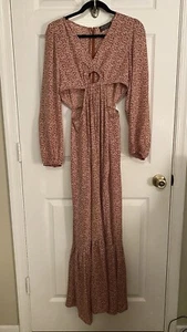Maverick Womens Rust Orange White Floral Tiered Maxi Dress V Neck Sz Medium - Picture 1 of 15