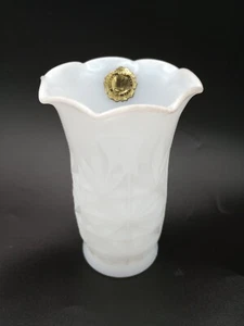 Vintage 6" Hasel Atlas Milchglas Stern geplatztes Muster Rüschenrand Vase Aufkleber LESEN  - Bild 1 von 11