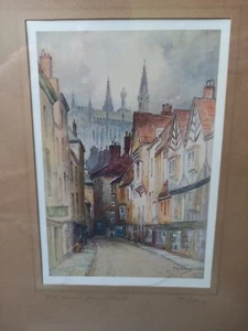 watercolour by F Robson print "York minster from Stonegate" 1977 vintage antique - Picture 1 of 9