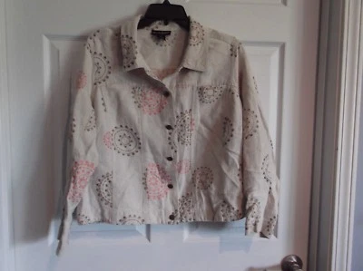 Usado en Excelente Condición Alexandra Bartlett Mujer’s 1X Blazer Manga Larga Beige Bordado Círculos - Foto 1 de 4