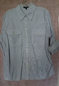Lauren Jeans Co 100% cotton blue & white striped button front shirt XL - Picture 1 of 8