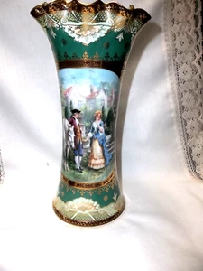 IMPERIAL CROWN CHINA VASE COURTING COUPLE SCENE MADE IN AUSTRIA 8" - Picture 1 of 11